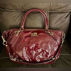 Large Coach Sophia Burgundy Red Patent Leather Shoulder Bag Handbag Purse